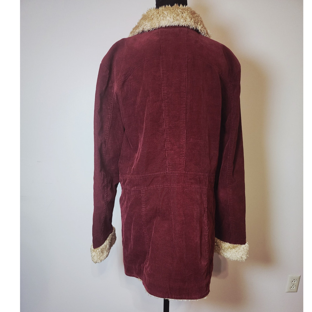 Static Women's Size  XL Red Corduroy Fur Trimmed Coat Boho Y2K Vintage - Picture 4 of 11